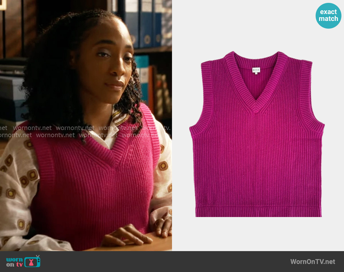 Kule Wool-Cashmere Ribbed Sweater Vest in Magenta worn by Faith Mitchell (Iantha Richardson) on Will Trent