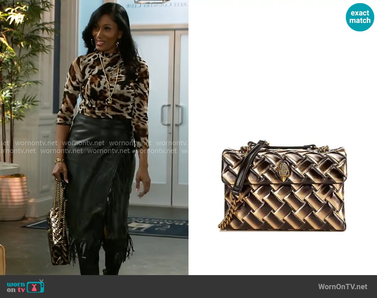Kurt Geiger Quilted Ombre Leather Kensington Crossbody Shoulder Bag worn by Dana 'Leslie' Thomas (Trisha Mann-Grant) on Beyond the Gates