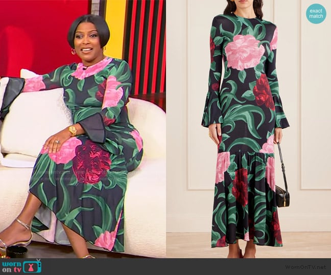 LA DoubleJ Alba floral-print stretch-jersey maxi dress worn by Tamron Hall on Tamron Hall Show