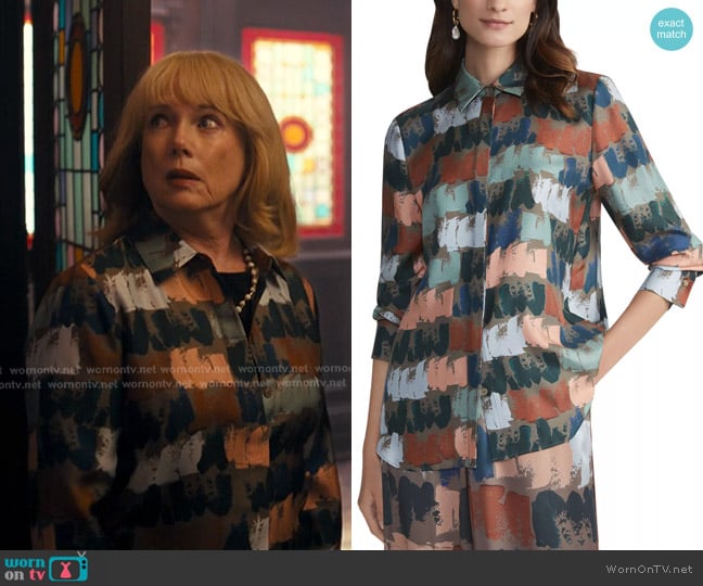Lafayette 148 New York Scottie Silk Shirt worn by Lynn Gardner (Julia Duffy) on The Burbs