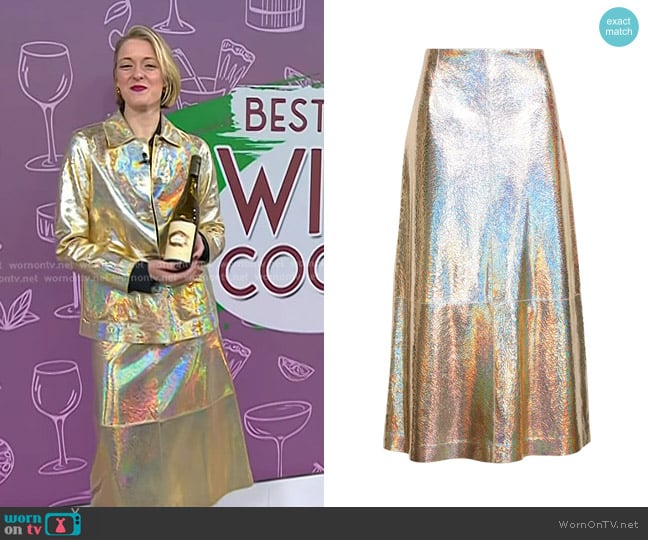 Lafayette 148 NY Metallic Stardust Suede A-Line Midi Skirt worn by Vanessa Price on Today