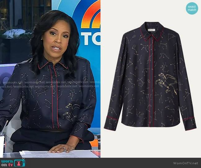 Lafayette 148 NY Scottie Constellation-Print Silk Twill Blouse worn by Sheinelle Jones on Today