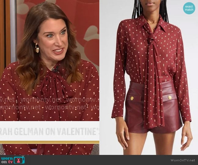 L'Agence Basil Tie Neck Shirt worn by Sarah Gelman on CBS Mornings