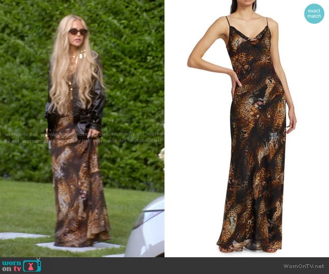 L'Agence Christine Leopard Print Silk Slip Dress worn by Rachel Zoe on The Real Housewives of Beverly Hills