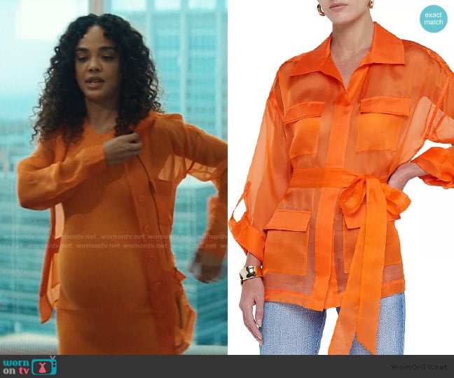 L'Agence Colson Silk Safari Jacket worn by Anna Andrews (Tessa Thompson) on His & Hers