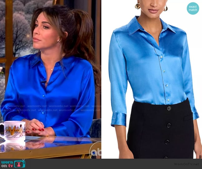 Alyssa’s blue satin blouse on The View