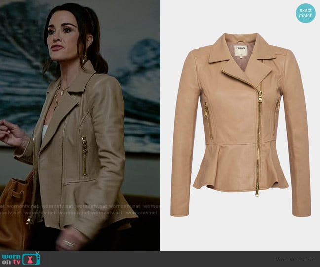 L'Agence Lyric Peplum Leather Biker Jacket worn by Celeste Baker (Kyle Richards) on The Lincoln Lawyer