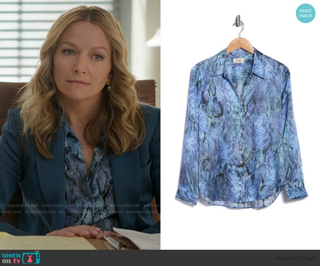 L'Agence Tyler Snake Silk Blouse worn by Lorna Crane (Becki Newton) on The Lincoln Lawyer