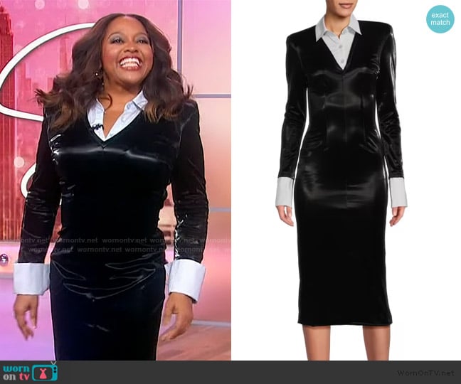 Laquan Smith Poplin-Collar Velvet Midi-Dress worn by Sherri Shepherd on Sherri