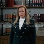 Laura’s white blouse and green blazer on General Hospital