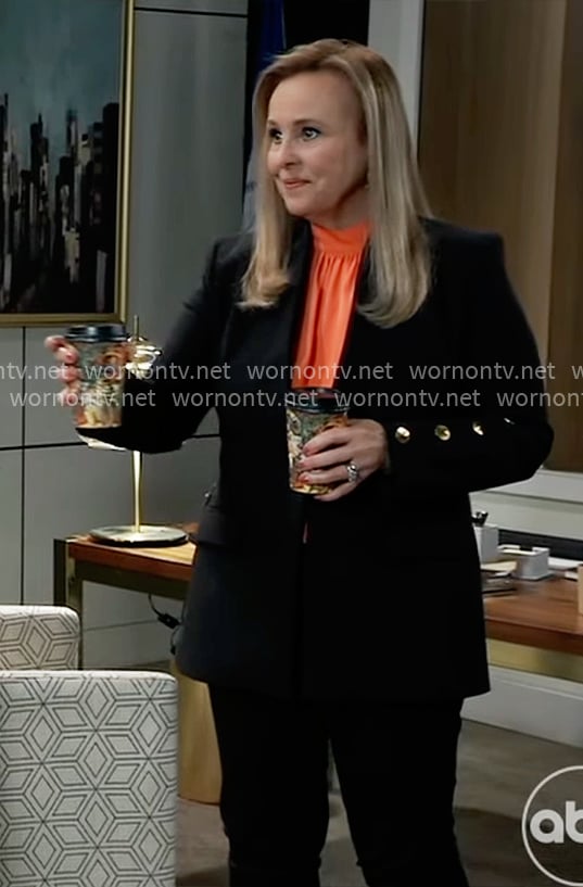 Laura’s black blazer with button sleeves on General Hospital