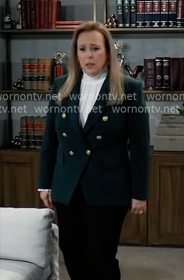 Laura’s white blouse and green blazer on General Hospital