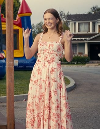 Lauren’s white floral tie strap dress on The Burbs