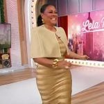Lela Rochon's gold metallic stripe dress on Sherri