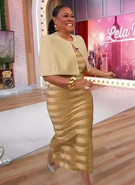 Lela Rochon’s gold metallic stripe dress on Sherri