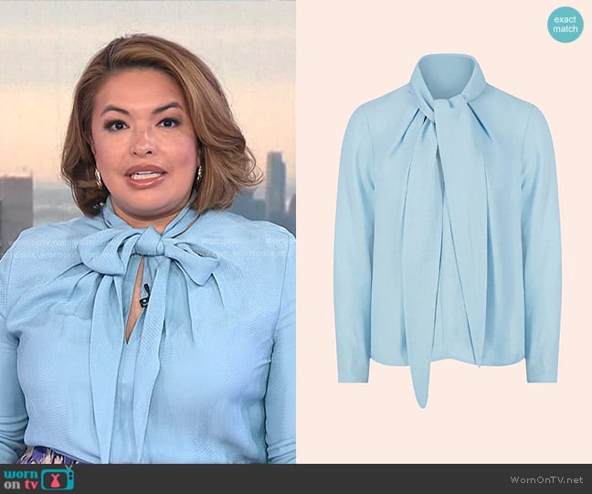Lela Rose Tectured Fluid Crepe Tie Neck Blouse worn by Gilma Avalos on NBC News Daily