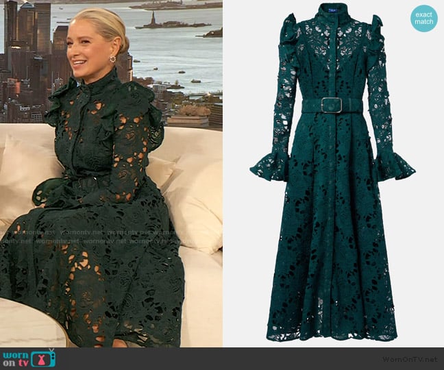 Katherine’s teal belted lace dress on The Drew Barrymore Show