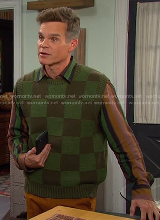 Leo's striped shirt and green checkerboard vest on Days of our Lives