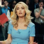 Lexy’s blue peplum dress on His & Hers