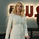 Lexy’s white tweed mini dress on His & Hers