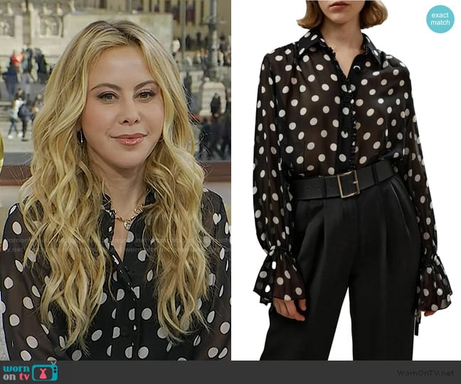 Tara Lipinski’s black polka dot sheer blouse on Today