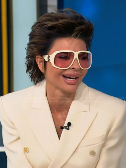 Lisa Rinna’s white sunglasses on Tamron Hall Show