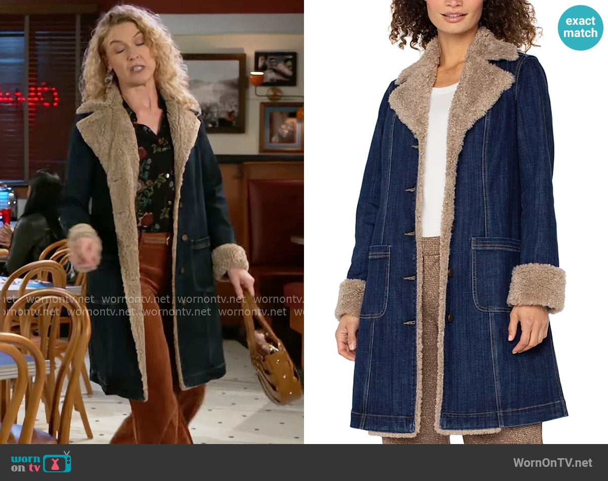 Liverpool Los Angeles Sherpa Trim Notch Collar Jacket worn by Jan Morgan (Jerri Tubbs) on Beyond the Gates