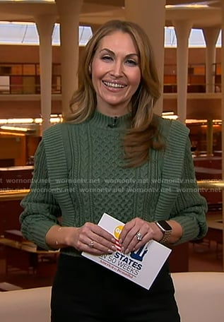 Lori's green cable knit sweater on Good Morning America