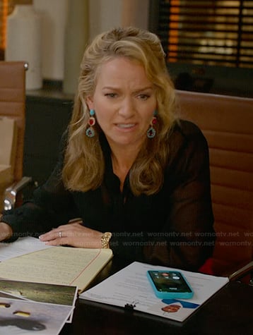 Lorna’s black sheer sleeve blouse on The Lincoln Lawyer