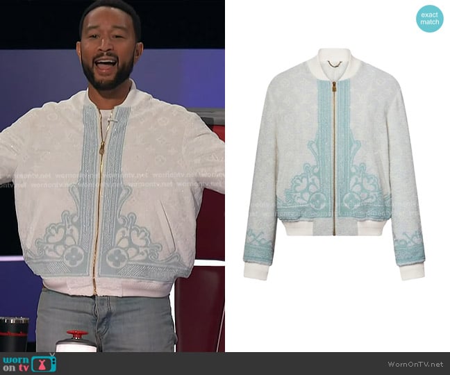 Louis Vuitton Sequined Bomber Jacket worn by John Legend on The Voice
