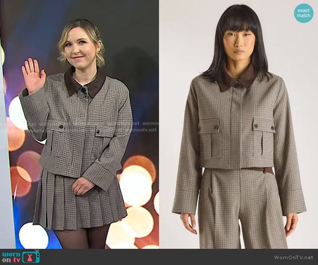 Lounge Houndstooth Jacket in Brown worn by Taylor Tomilinson on Today