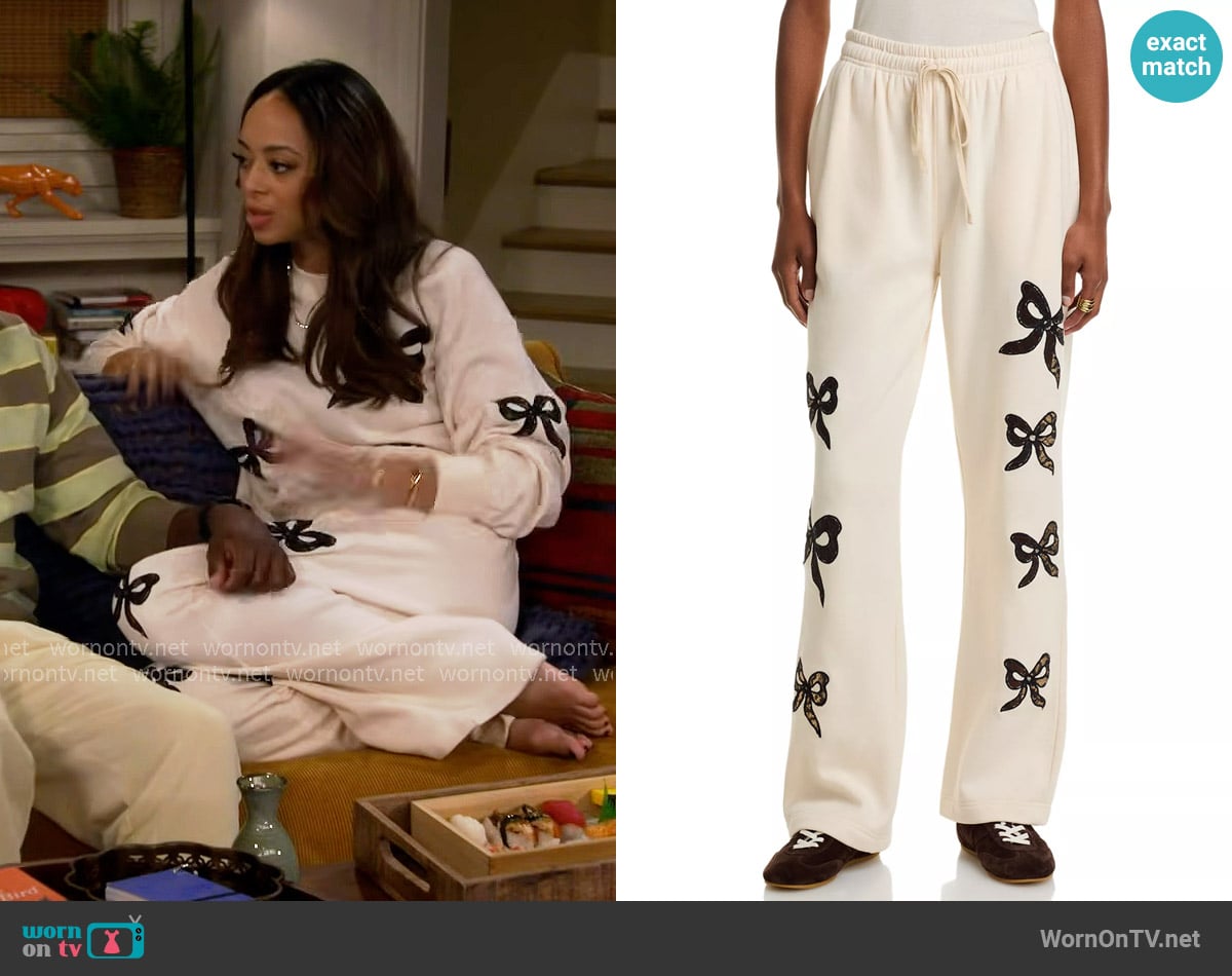 LoveShackFancy Elma Sweatpants worn by Mercedes (Amber Stevens West) on The Neighborhood