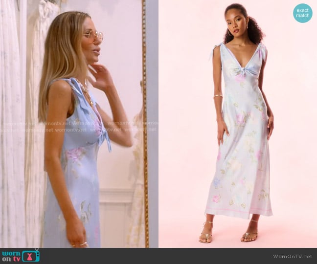 LoveShackFancy Perri Floral Scarf-Tie Maxi Dress in Amarillo Sky worn by Dorit Kemsley on The Real Housewives of Beverly Hills