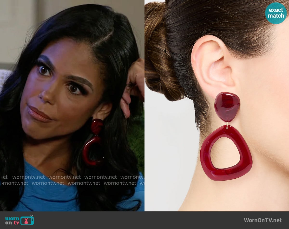 Lovisa Red Acrylic Organic Open Square Oval Drop Earrings worn by Dani Dupree (Karla Mosley) on Beyond the Gates