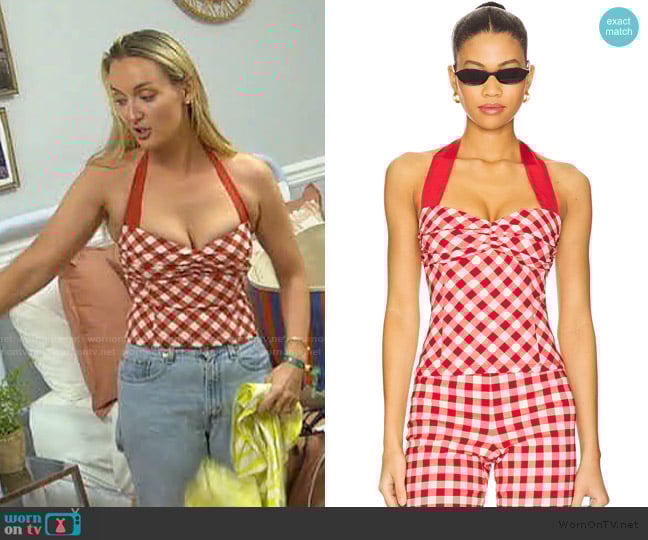 Bailey’s red check halter top on Summer House