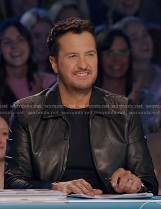 Luke's black mesh-shoulder leather jacket on American Idol