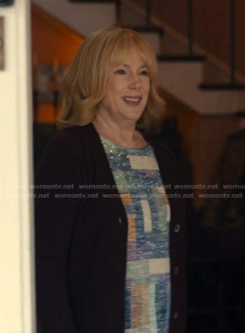 Lynn’s multicolor patchwork print top on The Burbs