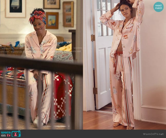LyreBird Silky Pajama Pant Set worn by Samira Fisher (Keke Palmer) on The Burbs