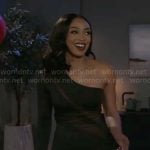 Madison’s black one-shoulder dress on Beyond the Gates