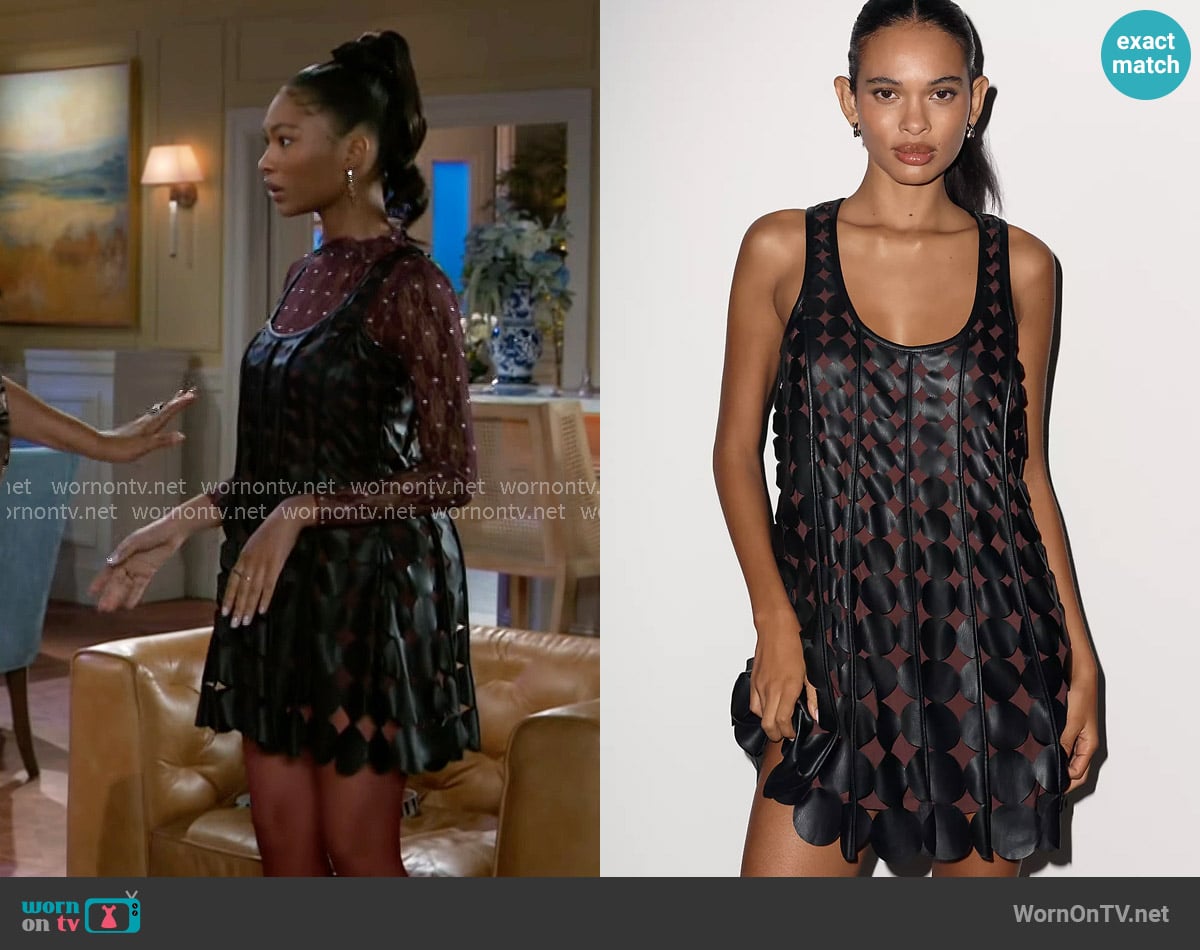 Maeve at Anthropologie Faux Leather Sleeveless Swing Dress worn by Jessica (Camryn Jade) on Beyond the Gates