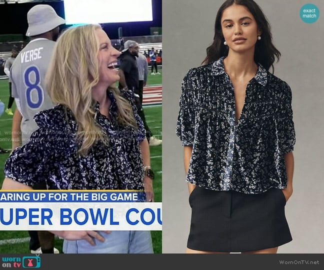 Maeve The Leandra Velvet Shirred Yoke Blouse worn by Becky Worley on Good Morning America