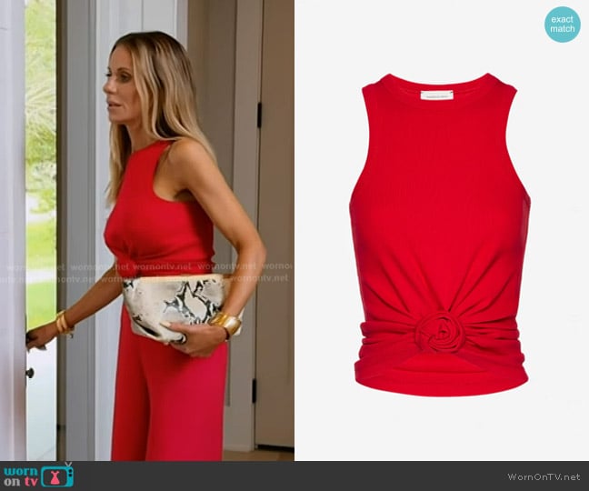 Magda Butrym Knotted Ribbed Tank Top in red worn by Dorit Kemsley on The Real Housewives of Beverly Hills