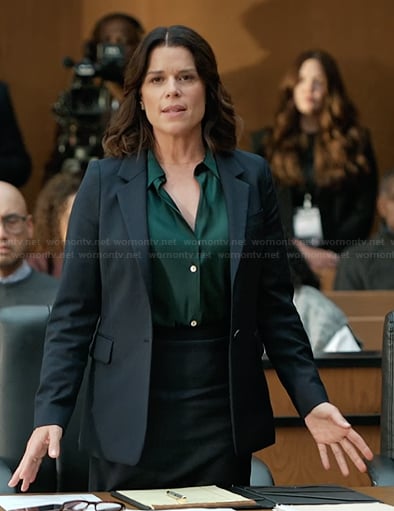 Maggie's green satin blouse on The Lincoln Lawyer