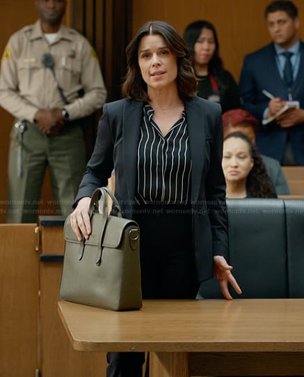Maggie's olive leather bag on The Lincoln Lawyer