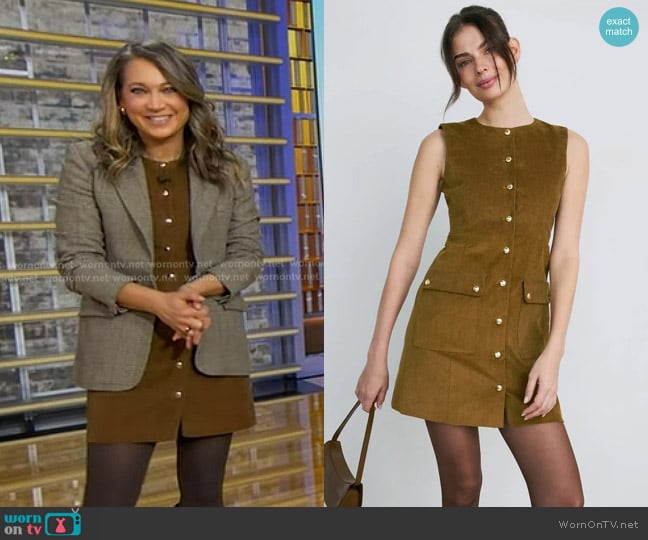 Ginger’s brown corduroy mini dress on GMA