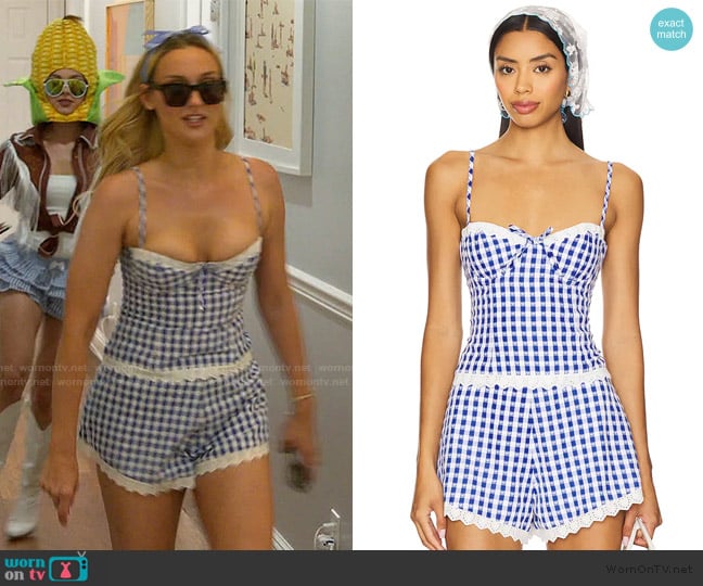 Bailey’s blue gingham check shorts on Summer House