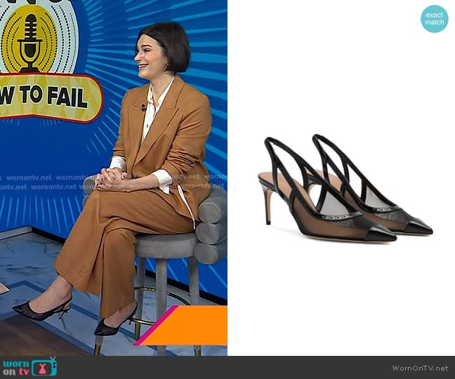 Elizabeth Day’s black mesh slingback pumps on Today