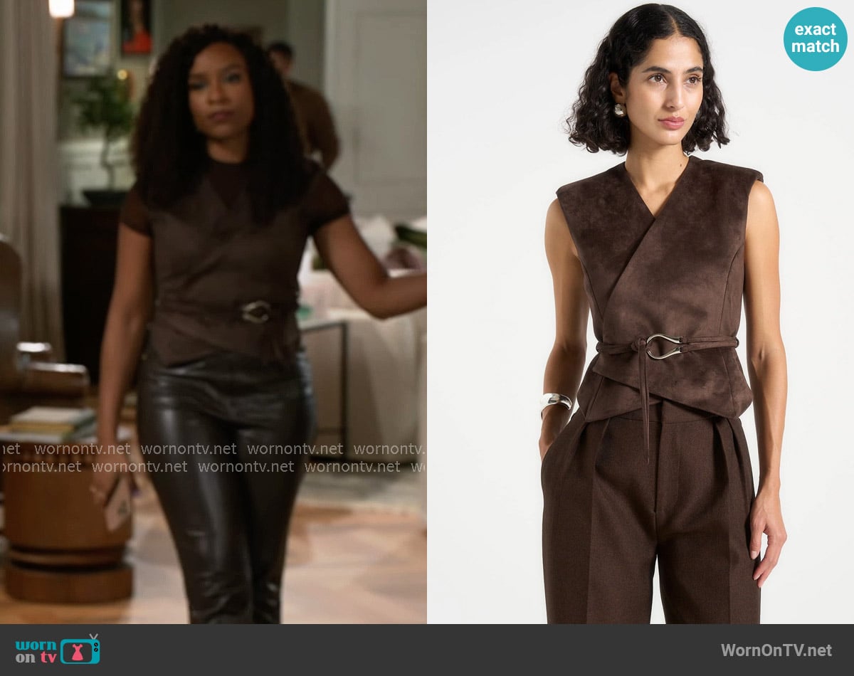 Maniere de Voir Jeanne Vest in Brown worn by Naomi Hamilton Hawthorne (Arielle Prepetit) on Beyond the Gates