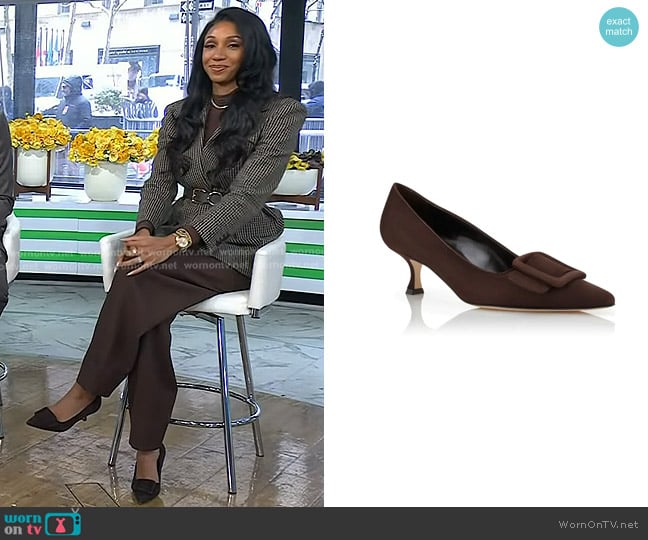 Manolo Blahnik Maysale 50 Suede Pumps worn by Maria Taylor on Today