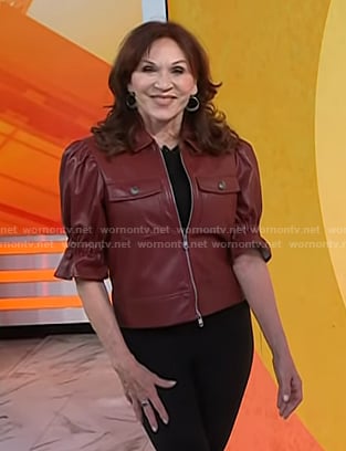 Marilu Henner’s red elbow sleeve leather jacket on Today